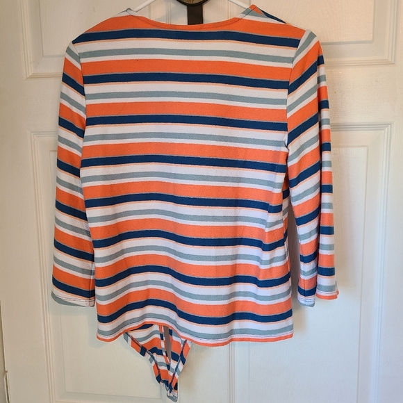(600) Ruby Rd. Petite Woman's Long Sleeve Blouse,  Size: PS Color: Stripes - Picture 9 of 10
